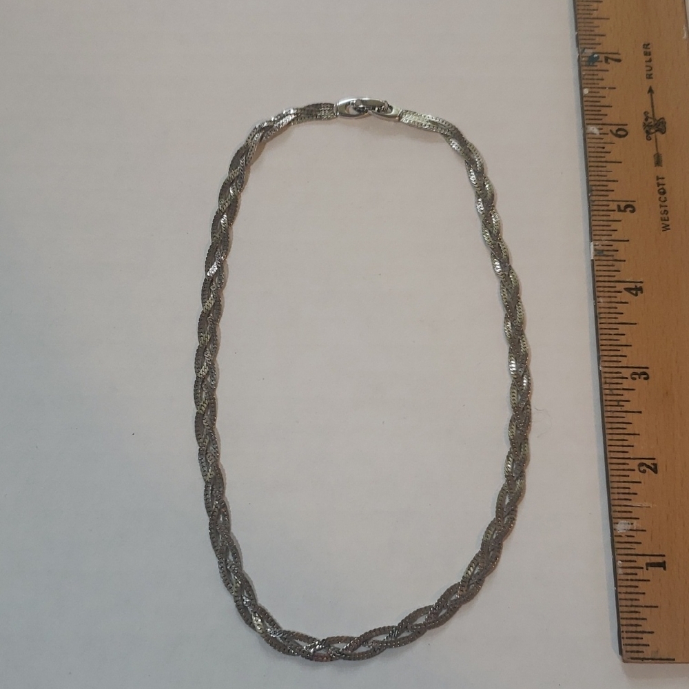 Vintage Monet Silvertone Twisted Braided Necklace 16 Inches